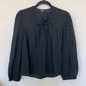Madewell Eyelet Double-Tie Peasant Top Black